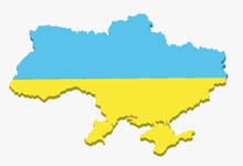 Kort over Ukraine i blå og gule farver