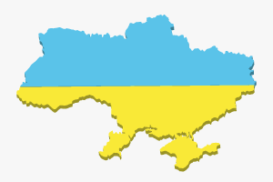 Kort over Ukraine i blå og gule farver